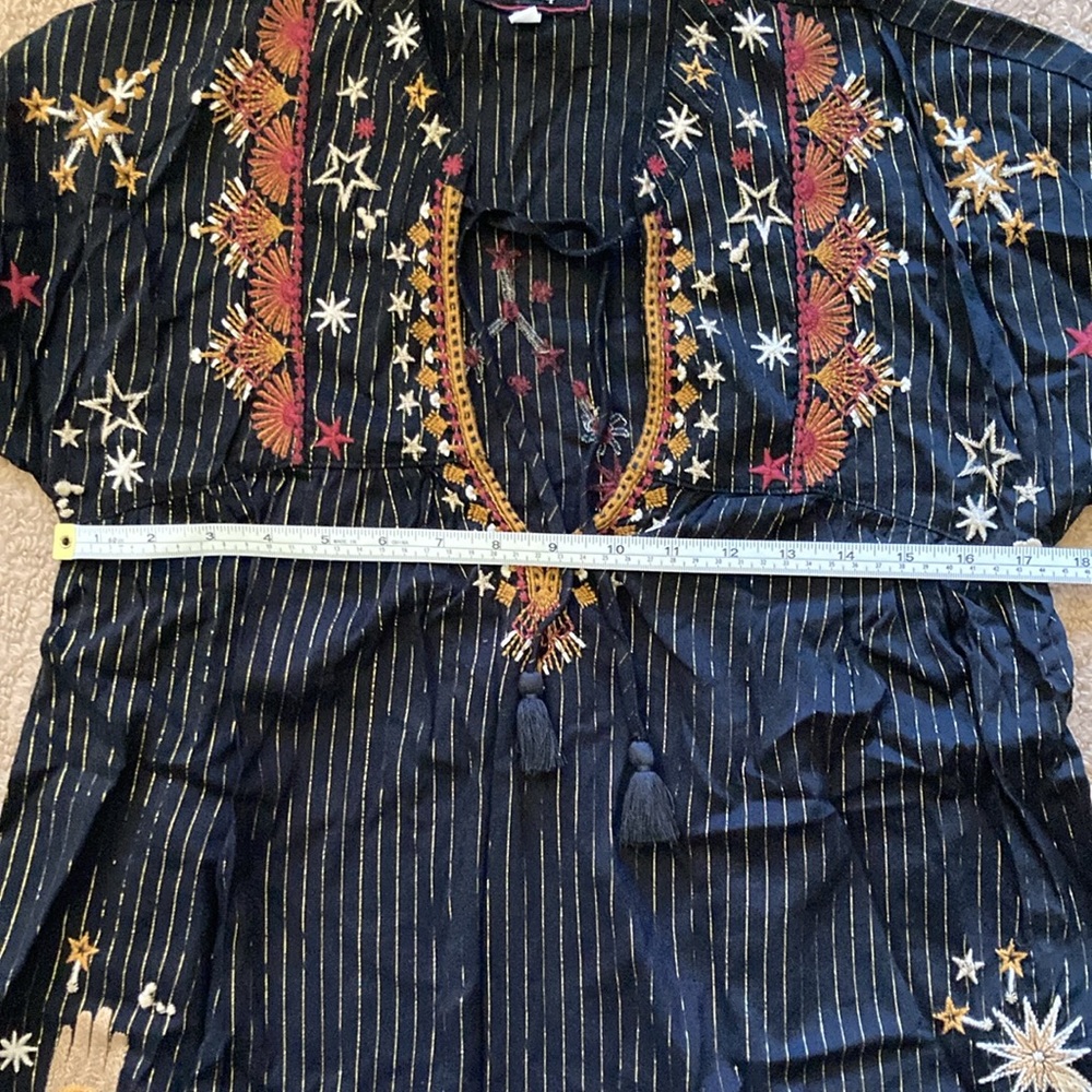 Johnny Was Astraea embroidered v-neck blouse, long sleeves, striped, boho, XS - Picture 13 of 15